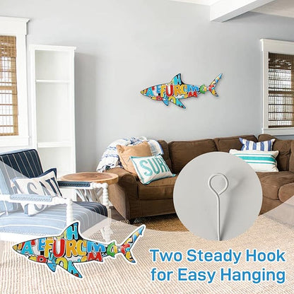 dreamskip 40" Shark Metal Beach Wall Decor Art, Ocean Themed Sea Fish Wall Sculpture, Coastal Outdoor Decor For Garden, Pool, Fence, Patio Indoor