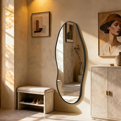 Dorlicecass Mirror Full Length - Irregular Full Body Wall Mirror Hanging 55"x 23" Asymmetrical Aviation Aluminum Alloy Frame Unique for Bedroom, Living Room, Cloakroom, Entryway