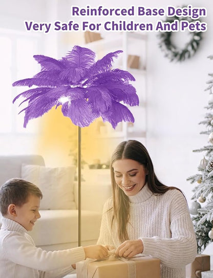 Feather Floor Lamp,Fluffy Ostrich Feather Floor Lamp for Bedroom,3 Color Temperatures Led Corner Modern Floor Lamps for Living Room Christmas Home Decor House Warming Gifts,63″ Height (Light Purple)
