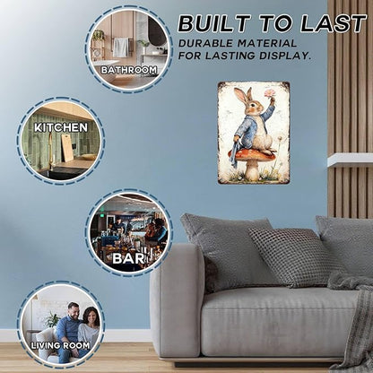 Easter Retro Rabbit Metal Sign Vintage Tin Wall Art Rustic Farmhouse Decor For Home Bar Living Room Spring Celebration 12x16Inch