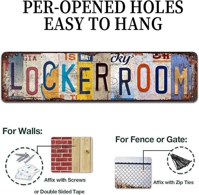 Locker Room Vintage Metal Tin Sign - Rustic Sports Wall Art for Gym, Garage, Man Cave, Team Spirit Décor - 4x16 Inch