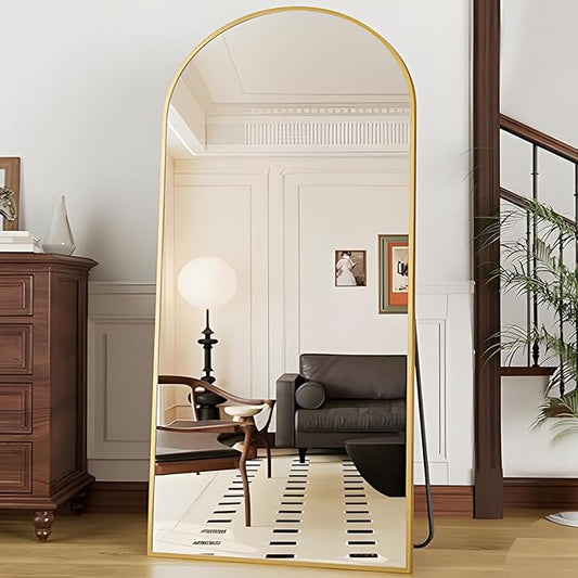 OGCAU 76"x34" Arched Full Length Mirror, Hanging Leaning or Standing Full Body Mirror, Wall Mounted Mirror with Aluminum Frame for Living Room, Bedroom or Cloakroom (Gold)