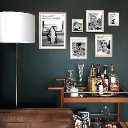 Framed Newspaper Wall Art, Champagne Problems Poster Black and White Vintage Aesthetic Canvas Print Picture, Fashion Glam High Heels Cocktail Glass Wall Decor for Bar Apartment Girls Room 12x16 inch