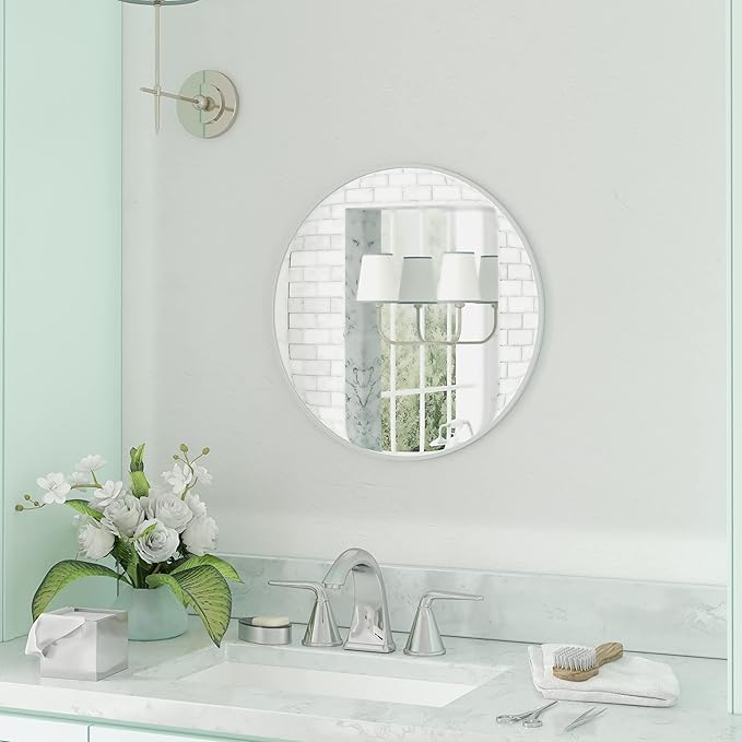 HBCY Creations Medium Round Mirror, Silver 24 inch Wall Mirror for Entryway, Bathroom, Living Room and More, Modern Minimalist Mirror for Both Rustic and Boho Design and Decor