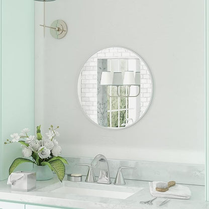 HBCY Creations Medium Round Mirror, Silver 24 inch Wall Mirror for Entryway, Bathroom, Living Room and More, Modern Minimalist Mirror for Both Rustic and Boho Design and Decor