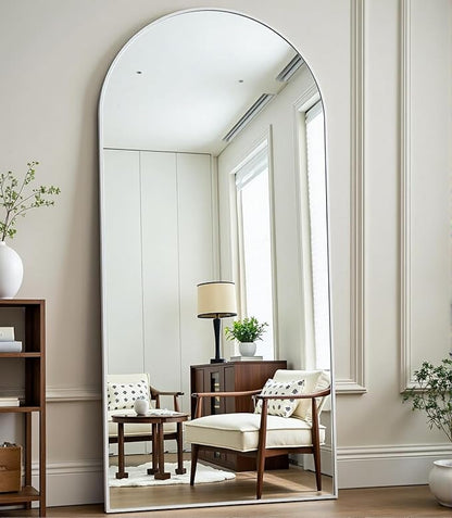 Dewfig Arched White Full Length Mirror, 71"X30" Large Floor Mirror, Full Body Mirrors for Leaning or Hanging, Standing Mirrors for Bedroom, Living Room,Dressing Room, Aluminum Alloy Frame, White