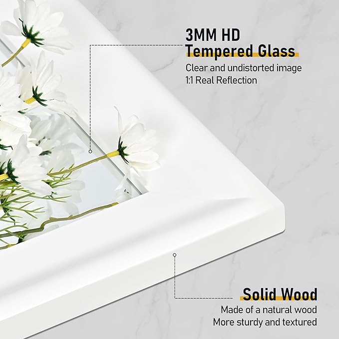 CULER White Wood Wall Mirror for Bathroom,Rectangle 30 x 30 inch Hanging Vanity Mirrors with Wooden Frame for Living Room,Bedroom,Entryway