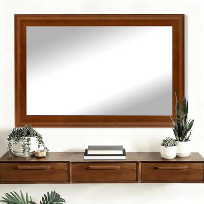 CULER Rustic Wood Wall Mirror for Bathroom,Rectangle 24 x 36 inch Hanging Vanity Mirrors with Wooden Frame for Living Room,Bedroom,Entryway(Walnut Brown)