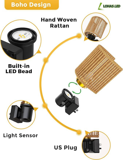 L LOHAS LED Night Lights Plug into Wall, Plug in Night Light, Bohemian Nightlight Dimmable with Light Sensor, 3000K, Boho Nightlights Farmhouse Decorative for Bedside Bedroom Bathroom Hallway, 2 Pack