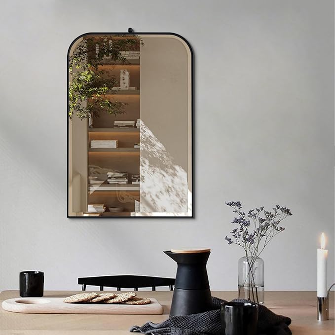 POZINO Bathroom Beveled Mirror, 20"x30" Rectangle Vanity Mirror for Over Sink, Modern Rounded Corner Oblong Mirrors, Aesthetic Wall Mirrors for Bedroom Living Room Entryway Fireplace