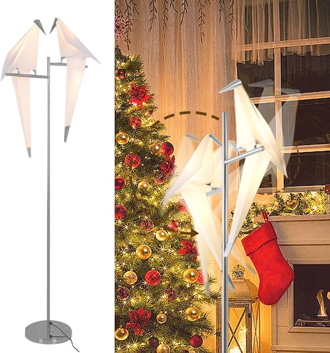 Modern Bird Floor Lamp, Silver Crane Bird Swing Floor Light Fixtures for Bedroom Dining Living Room