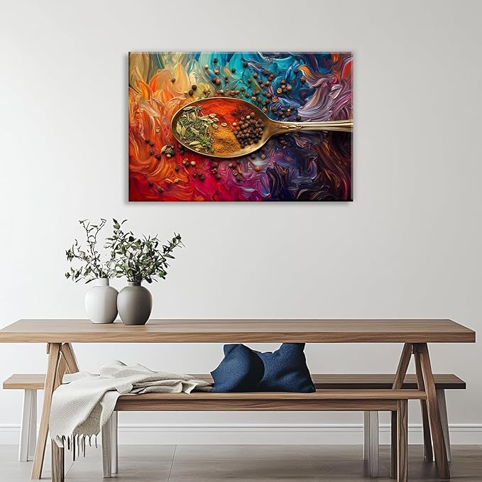 Kitchen Wall Decor Colorful Spices Seasoning On Spoon Picture Print On Canvas Abstract Contemporary Artwork For Home Dining Room Decoration Ready To Hang(Artwork-3,20"x30")