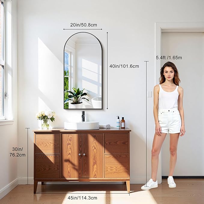 CIRCUMI Arched Wall Mirror, 20"x40" Black Arched Mirror with Tempered Glass, Metal Frame, Large Size for Bathroom, Living Room,Entryway,Over Sink, Arch Mirror for Decor,Shatterproof&Crystal-Clear