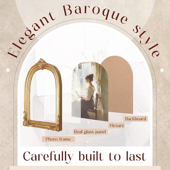 Wonderjune 7 Pcs Vintage Picture Frames Set with Glass Front Antique Gold Gallery Wall Frames 7x9 6x8 5x7 4x6 2x3, Baroque for Home Decor Photography Props Gifts, Wall or Tabletop (Victorian)