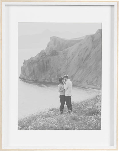 Kate and Laurel Gibson Modern Wall Picture Frame Set of 3; 14x18 matted to 11x14; White and Natural; Modern Three-Piece Frame Set for Gallery Wall Frame Set in Living Room Wall Decor