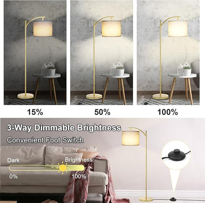 LALISU Floor Lamp for Living Room, Dimmable Floor Lamp with Foot-Step Switch Standing Lamp with Linen Shade Reading Lamp for Living Room Bedroom Office Dining Room, 9W Bulb Included (Gold)