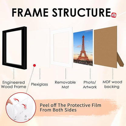 FIXSMITH 10 Pack Picture Frames Collage Wall Decor for Mounting or Tabletop Display, Gallery Wall Frame Set with Two 8x10 Black Frames, Four 5x7 Frames and Four 4x6 Frames, Multi-Pack Photo Frame Set