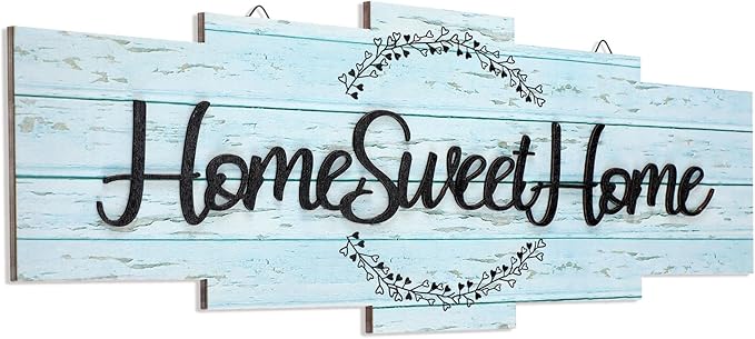 Jetec Home Sweet Home Sign, Rustic Wood Room Wall Decor, Farmhouse Plaque Wall Hanging Wooden Sign for Bedroom, Living Room, Wedding Decor(Blue)