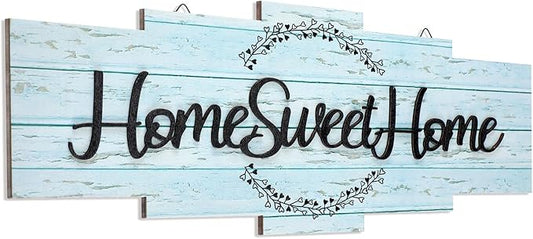 Jetec Home Sweet Home Sign, Rustic Wood Room Wall Decor, Farmhouse Plaque Wall Hanging Wooden Sign for Bedroom, Living Room, Wedding Decor(Blue)