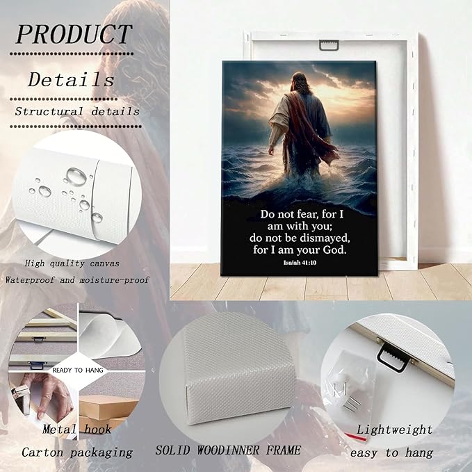 Jesus Walking on Water Canvas Wall Art Christian Inspirational Painting Picture Wall Decor Do Not Fear for I Am with You Bible Poster Print for Church Living Room Prayer Room Home Decor16x24 in canvas