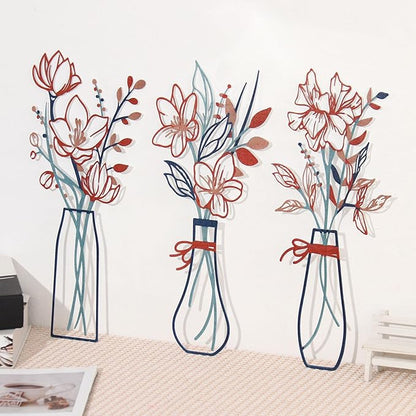 Zzbakress 3 Pcs Metal Flowers Wall Arts Rustic Farmhouse Decor Bathroom Wall Decor Metal Wall Decor for Living-room Dining-Room Kitchen Minimalist Decor Housewarming Gifts (Blue Orange)