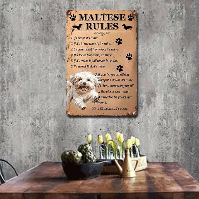 Metal Sign Tin Sign Vintage Wall Art Maltese Rules Home Deccor Store Home Decor for Bar 12×16 Inches