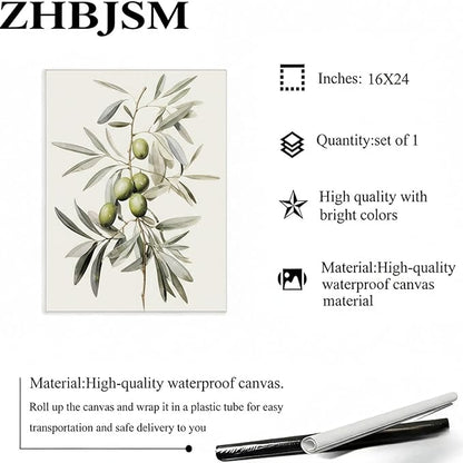 ZHBJSM Olive Branch Wall Art Set of 2 Boho Farmhouse Scandinavian Minimalist Watercolor Olive Branch Clay Vase Earthy Neutral Tone For Home Kitchen Dining Room Living Room 16x24 Inch Unframed