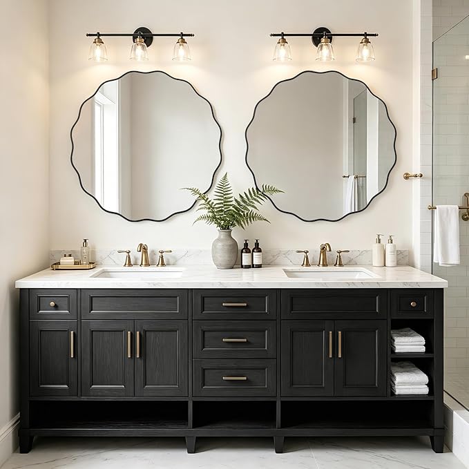 WallBeyond Round Wavy Mirror for Wall Decorative 36 inch, Modern Round Mirror Aluminum Frame for Bathroom Bedroom Living Room Home House Office Entryway, Black
