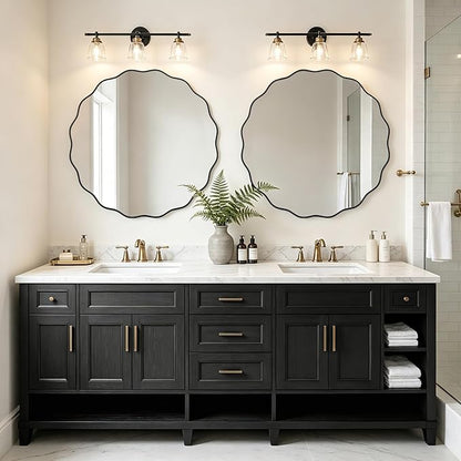 WallBeyond Round Wavy Mirror for Wall Decorative 36 inch, Modern Round Mirror Aluminum Frame for Bathroom Bedroom Living Room Home House Office Entryway, Black