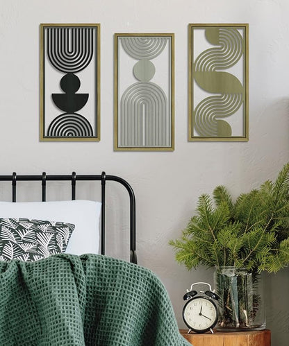 Putuo Decor Modern Minimalist Wall Decor Set of 3, Black Brown Gray MDF Cut-Out Geometric Line Panels, Abstract Vertical Art for Living Room Bedroom Office Wall Art