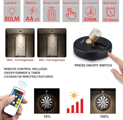 Spotlight Battery Operated, Wireless LED Puck Light, Dimmable Accent Spot Light for Plant Tree Indoor, Stick Uplighting for Display Photo Dartboard Painting Artwork Gallery Portrait, 2 Pack
