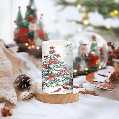 ALAZA Flickering Flameless Candles with Christmas Tree Red Birds Battery Operated with Remote Timer,Tea Light Candles LED Pillar Votive Candles Set of 2 for Outdoor Indoor Decorations