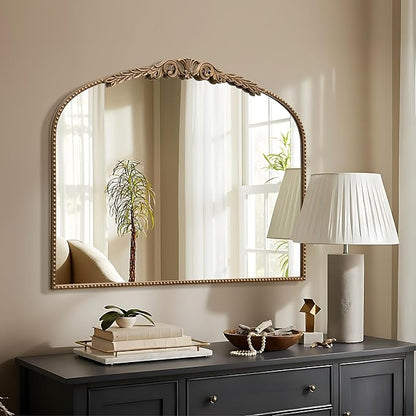 Besdomus Large Gold Vintage Mirror: 29"x 36" French Baroque Bathroom Mirror - Traditional Ornate Antique for Dresser/Mantel/Bedroom/Entryway/Hallway - Home Decor for Living Room
