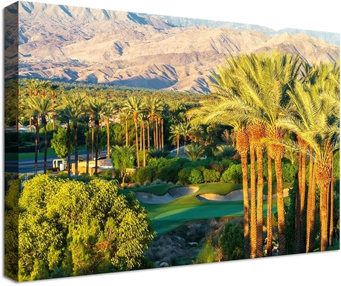 Palm Trees with Golf Course Canvas Wall Art for Living Room Bedroom Bathroom Home Decorations Coachella Valley Mountain Picture Wall Decor Prints Modern Framed Artwork Ready to Hang(18''H x 24''W)