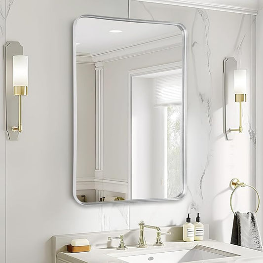 Fabuday Bathroom Wall Mirror Rectangle - 36x24 Inch Large Over Sink Framed Mirror Silver, Rectangular Brushed Mirrors Hanging for Bedroom, Restroom, Living Room, Entryway Decor