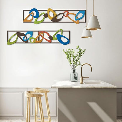 4 Pcs Mid Century Modern Decor Midcentury Retro Wall Art Elegance Wall Accents Metal Abstract Geometric Panels for Interior Wall Decor Panel Wall Art for Home Living Room