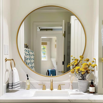 Gold Round Mirror 18 inch, Gold Circle Mirror, Round Bathroom Mirror, Wall Mirrors for Living Room, Bathroom, Hallway.