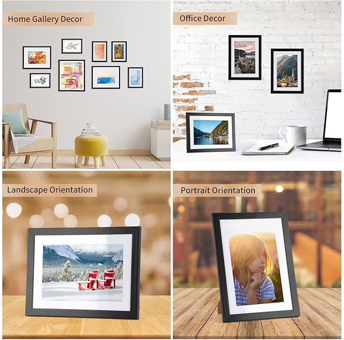 Giftgarden Black 5x7 Picture Frame Set of 10, Matted to 4x6 Picture with Mat or Multi 5x7 Photo without Mat, Wall Hanging or Tabletop Display