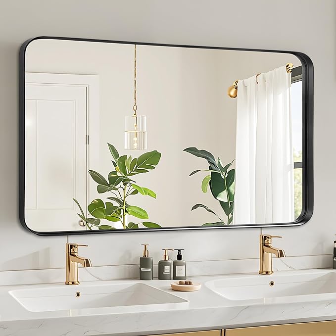 Fabuday Bathroom Mirror Wall Mounted - 28x48 Inch Large Bathroom Mirror for Vanity Black Frame, Big Retangle Framed Mirrors for Bedroom, Entryway, Home Office Decor
