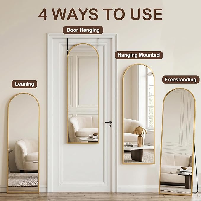 Antok Full Length Over-the-Door Hanging Mirror - Freestanding Wall Mount Leaning Body Mirror for Bedroom Living Room Entryway, 48" L x 14" W, Gold