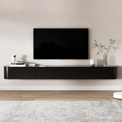 Floating TV Stand 79 Inch Wall Mounted TV Cabinet with LED Light Strip, TV Media Console with Flip-Down Door & Drawers for Living Room (Black, Light Strip 78.7")