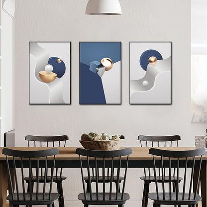 QKF Black Framed Large Wall Art Decor Living Room Geometry Abstract Decorative Painting Bedroom Room Bathroom Blue,Gray White Bright Modern Home art Office Restaurant Wall Canvas Posters & Prints 3