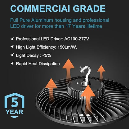 Lightdot Smart 200W LED High Bay Light with Control (Supports Normal Mode & Motion Mode) 30000lm UFO High Bay Shop Light, AC100-277V 5000K Daylight with Plug-4Pack
