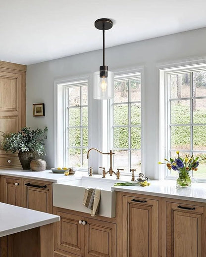 Brown and Gold Pendant Lights Kitchen Island - Clear Glass Pendant Light Fixture Multiple Stems Rods 3 Units 12 Inch 3 Units 4 Inch (1 Pack Brown and Gold Downrod)
