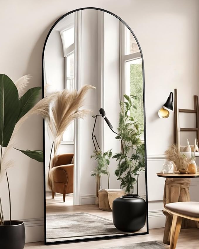 DYNWELL Arched Full Length Mirror, Floor Mirror with Stand, 71"x26" Large Wall Mirror Full Length, Body Floor Mirror, Wall Mounted for Bedroom, Black