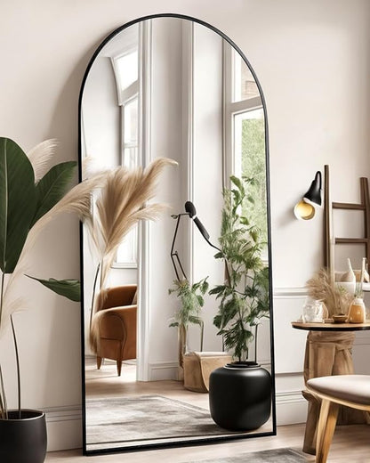 DYNWELL Arched Full Length Mirror, Floor Mirror with Stand, 71"x26" Large Wall Mirror Full Length, Body Floor Mirror, Wall Mounted for Bedroom, Black