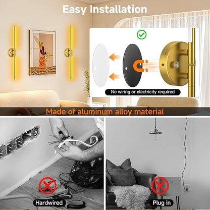 Wall Sconces with Remote,Rechargeable Battery Operated,Wireless Magnetic Wall Lights with RGB Colors&Dimmable,Wall Decor for TV/Mirror,Bedroom,Staircase Gold
