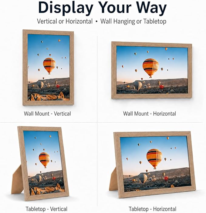 JCJMY 7x11 Picture Frame Set of 6 Rustic Brown for Wall Hanging or Tabletop- Wall Mounting Horizontally or Vertically, 7 x 11 Wall Gallery Poster Photo Frames for 7 by 11 Photo, 6 Pack, Rustic Brown