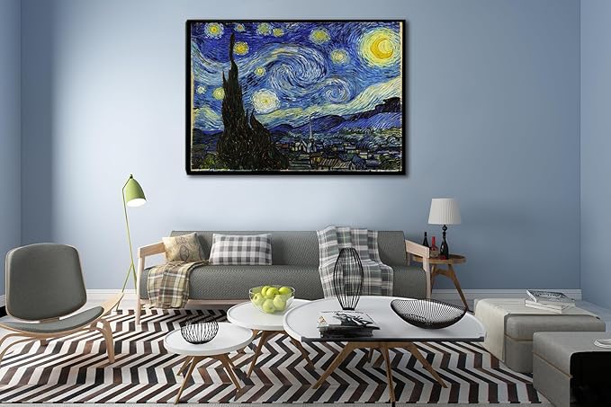 Starry Night Black Framed Wall Art, Vincent Van Gogh Canvas Print art, Classic Paintings Reproduction Pictures Poster, Abstract Artwork for Home Decor 24"x36"