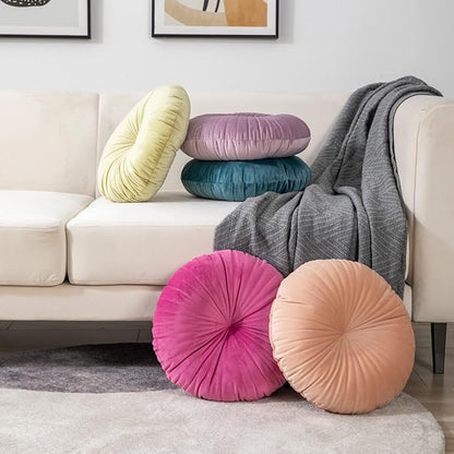 HLOVME Round Pillow Cushion for Couch Velvet Decorative Small Throw Pillow Solid Color for Living Room Bed Floor 15.7”, Light Purple